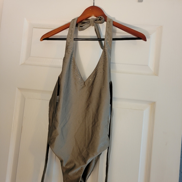 NWT Bellissima Swimsuit Size Small Platinum Khaki With Swarovski Elements - Picture 4 of 12